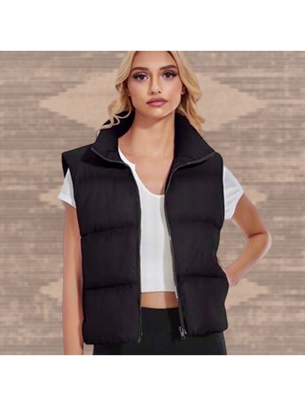 Lightweight Cropped Sleeveless Puffer Vest in Black/Md-NWT - Picture 7 of 15